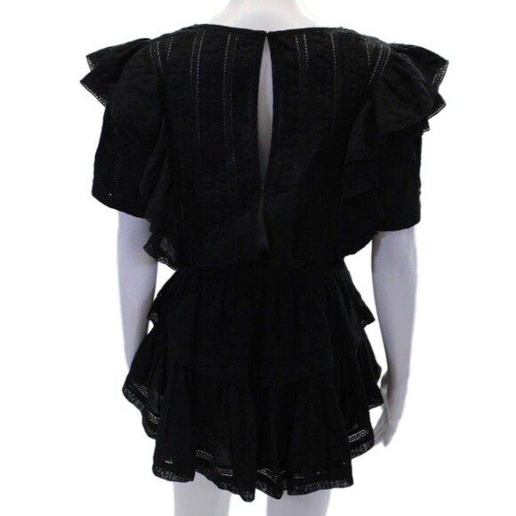 LoveShackFancy Womens Swiss Dot A Line Tiered Dress Black Cotton Size XS - Picture 1 of 12